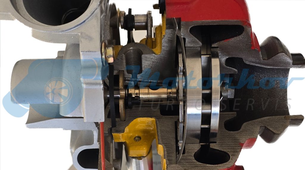 Presek VNT turbokompresora sa prikazom promenljive geometrije turbine